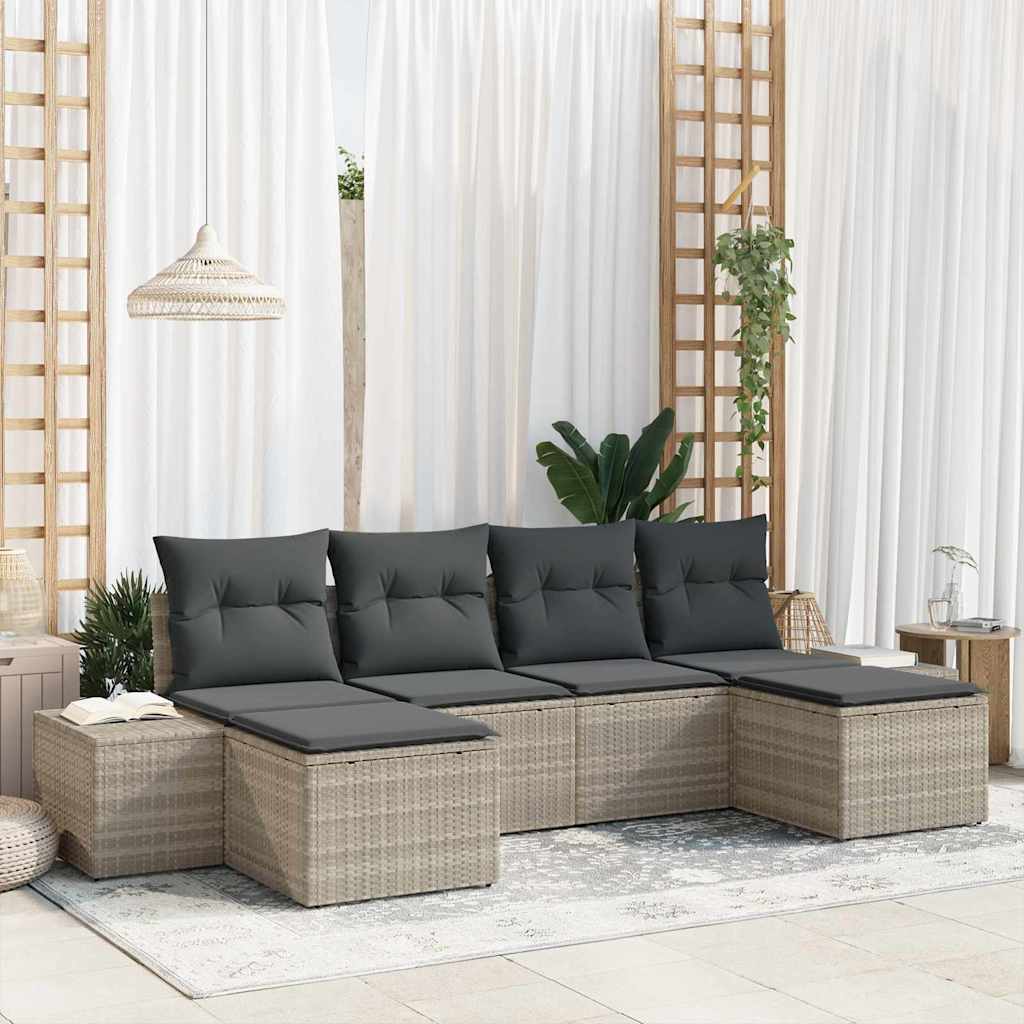 Gartensofa-set 6 stk. Hellgrau Poly-Rattan