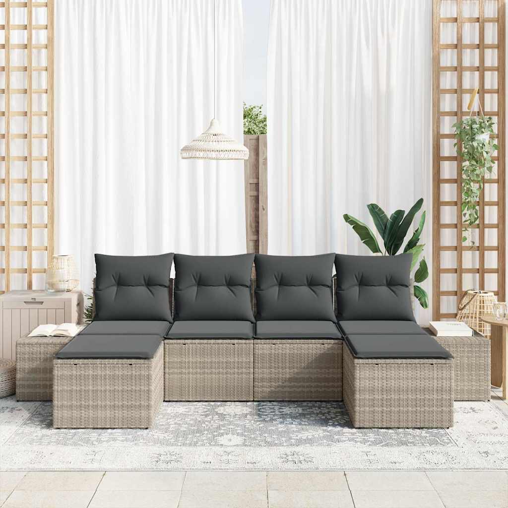 Gartensofa-set 6 stk. Hellgrau Poly-Rattan