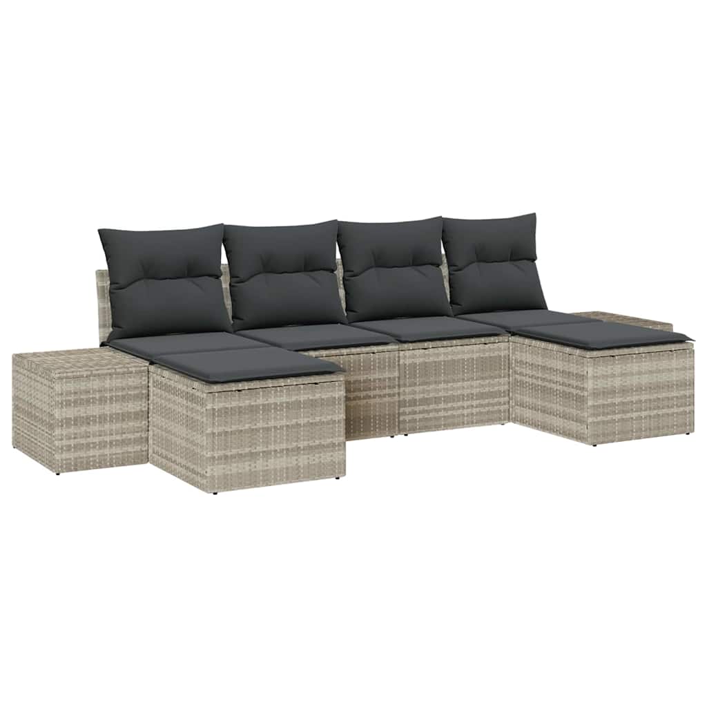 Gartensofa-set 6 stk. Hellgrau Poly-Rattan