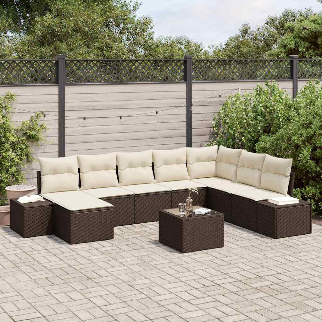 Gartensofa-set mit Kissen 9 pcs Braun Poly-Rattan