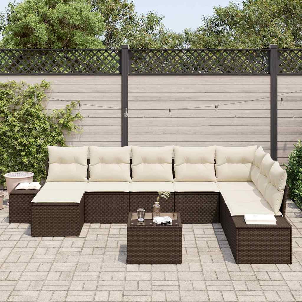 Gartensofa-set 9 Stk. Braun Poly-Rattan