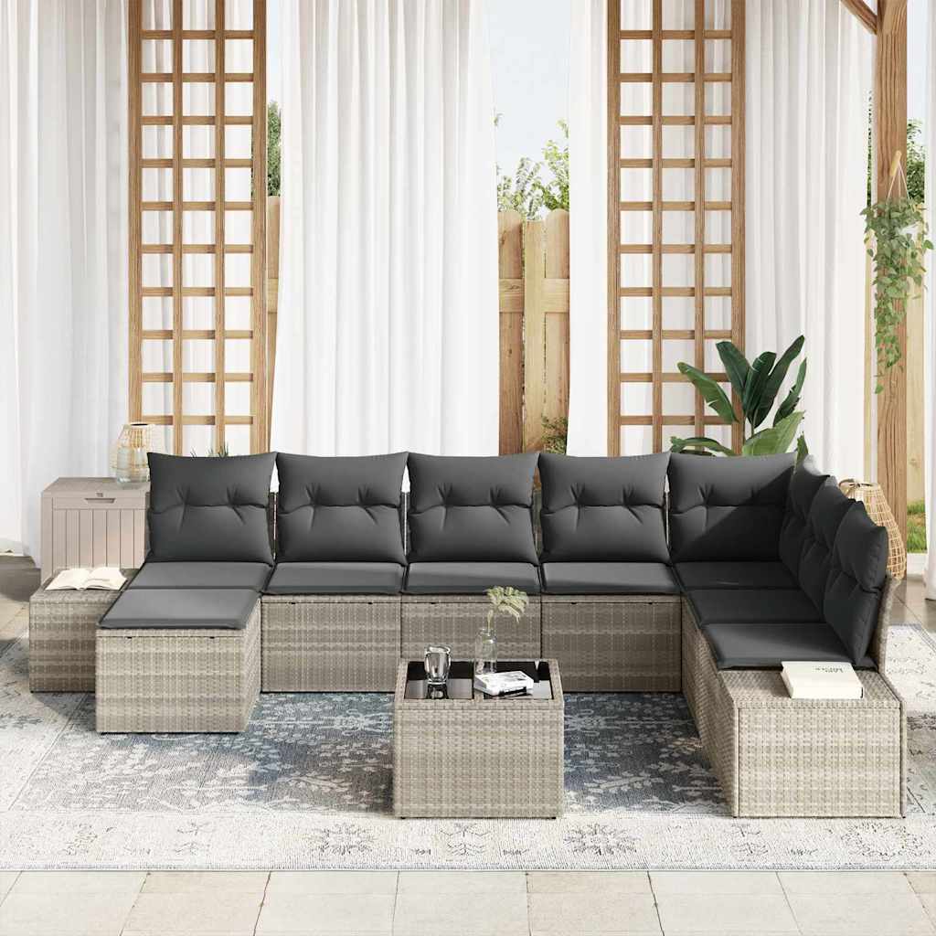 Gartensofa-set 9 stk. Hellgrau Poly-Rattan