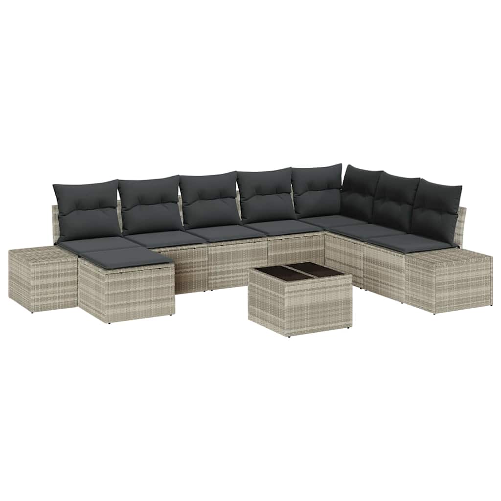 Gartensofa-set 9 stk. Hellgrau Poly-Rattan