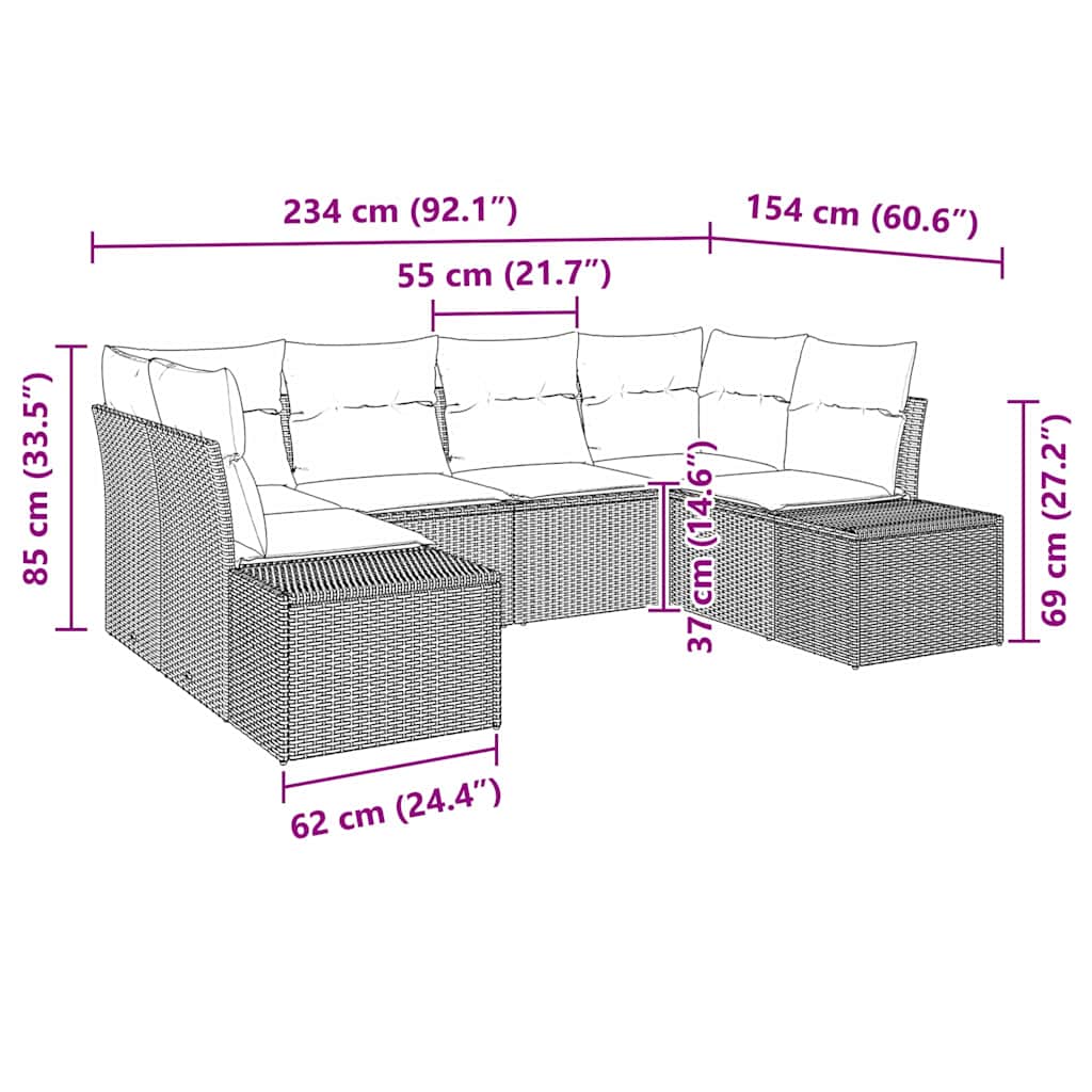 Gartensofa-set 6 stk. Grau Poly-Rattan
