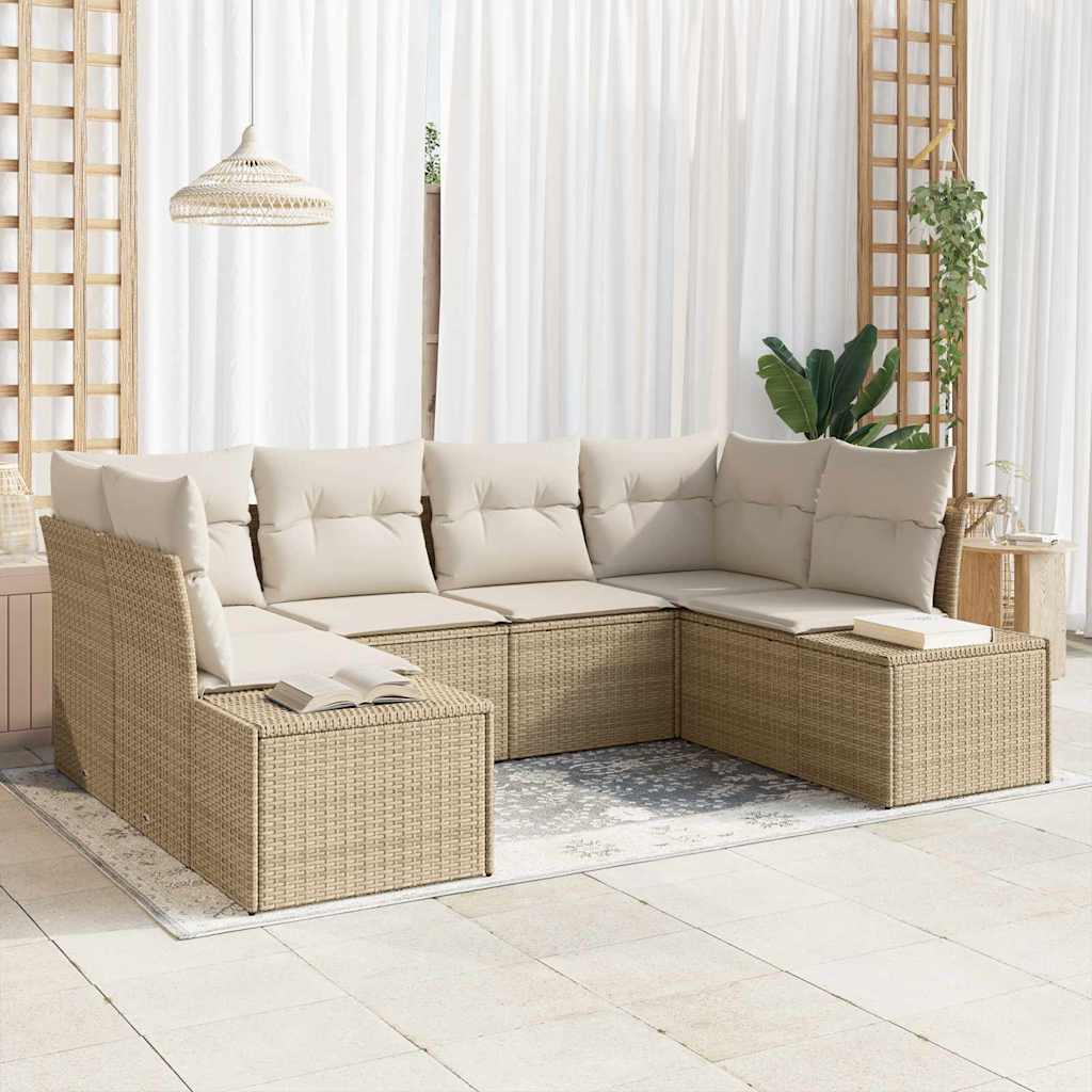 Gartensofa-set 6 stk. Beige Poly-Rattan