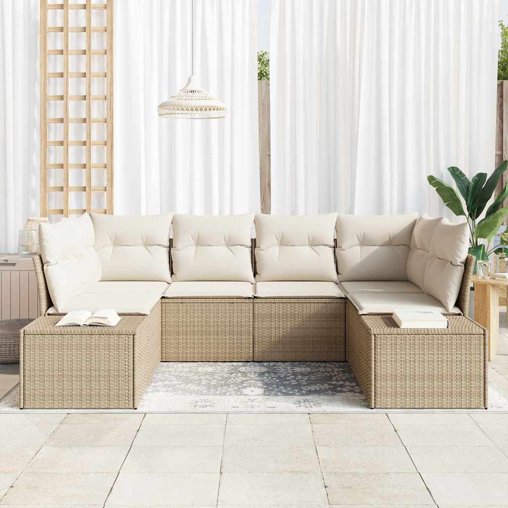 Gartensofa-set 6 stk. Beige Poly-Rattan