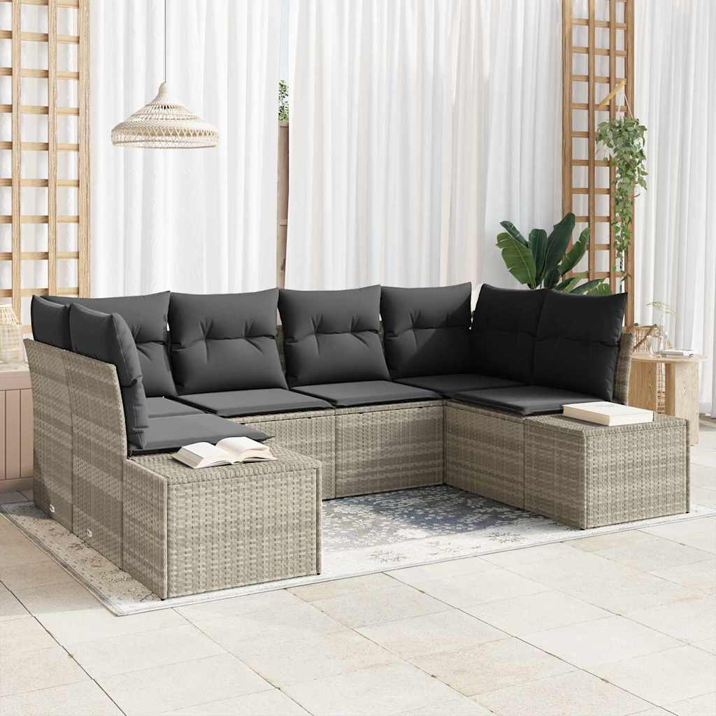 Gartensofa-set 6 stk. Hellgrau Poly-Rattan