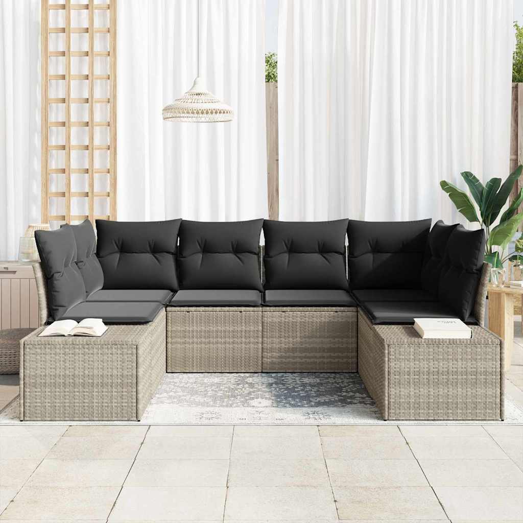Gartensofa-set 6 stk. Hellgrau Poly-Rattan