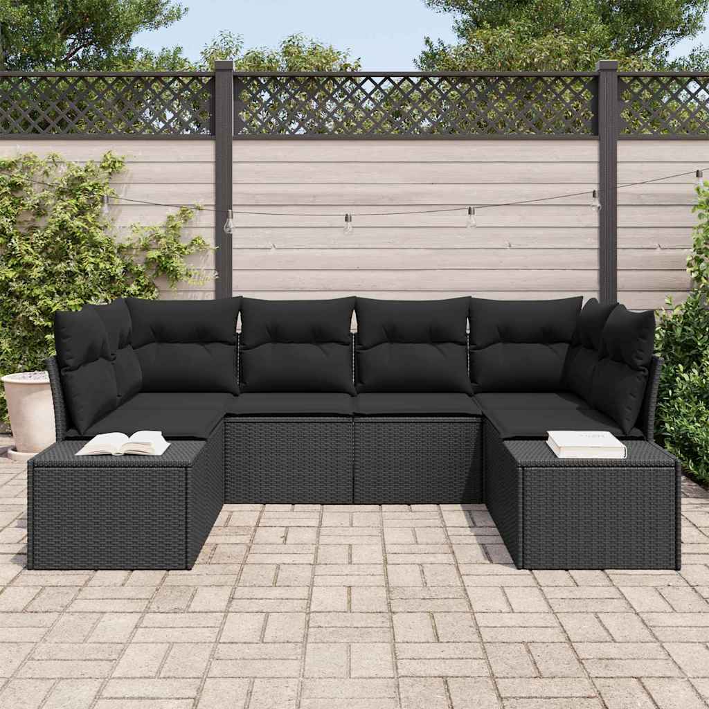 Gartensofa-set mit Kissen 6 pcs Schwarz Poly-Rattan