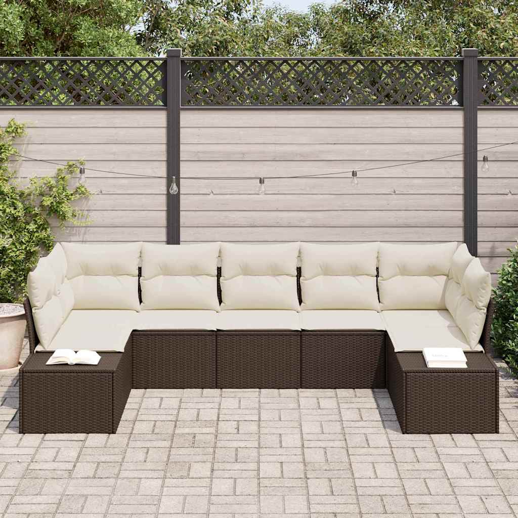 Gartensofa-set mit Kissen 7 pcs Braun Poly-Rattan