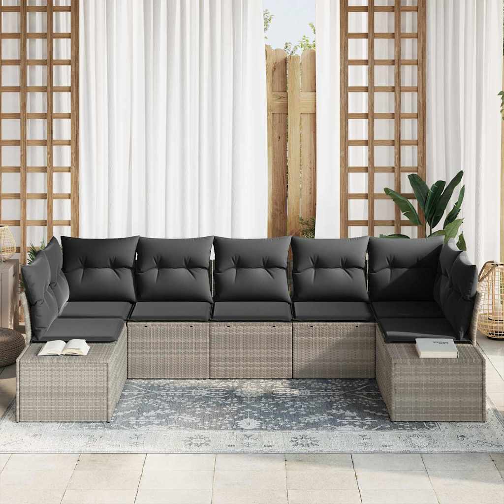 Gartensofa-set mit Kissen 7 pcs Hellgrau Poly-Rattan