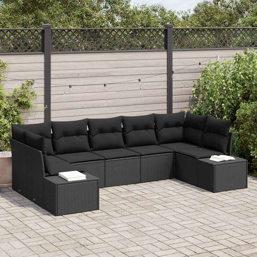 Gartensofa-set 7 stk. Schwarz Poly-Rattan