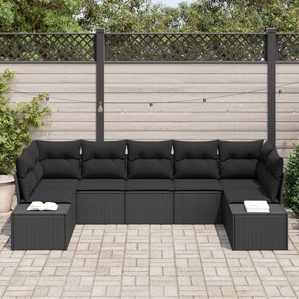 Gartensofa-set 7 stk. Schwarz Poly-Rattan