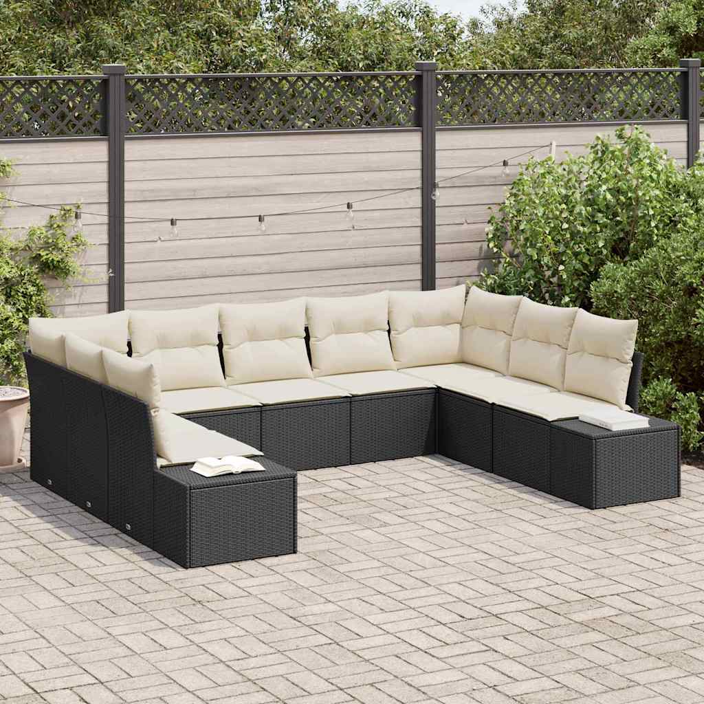 Gartensofa-set 9 Stk. Schwarz Poly-Rattan