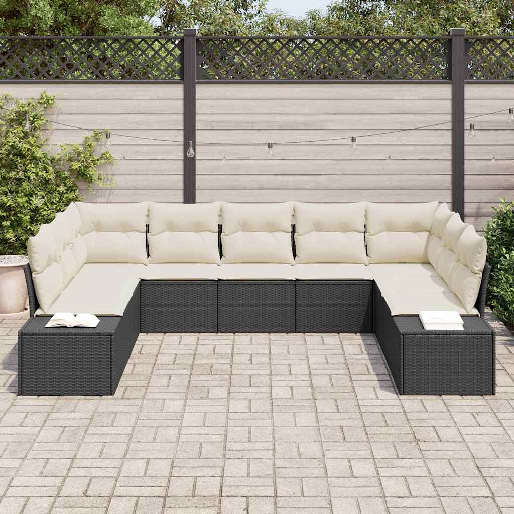 Gartensofa-set 9 Stk. Schwarz Poly-Rattan