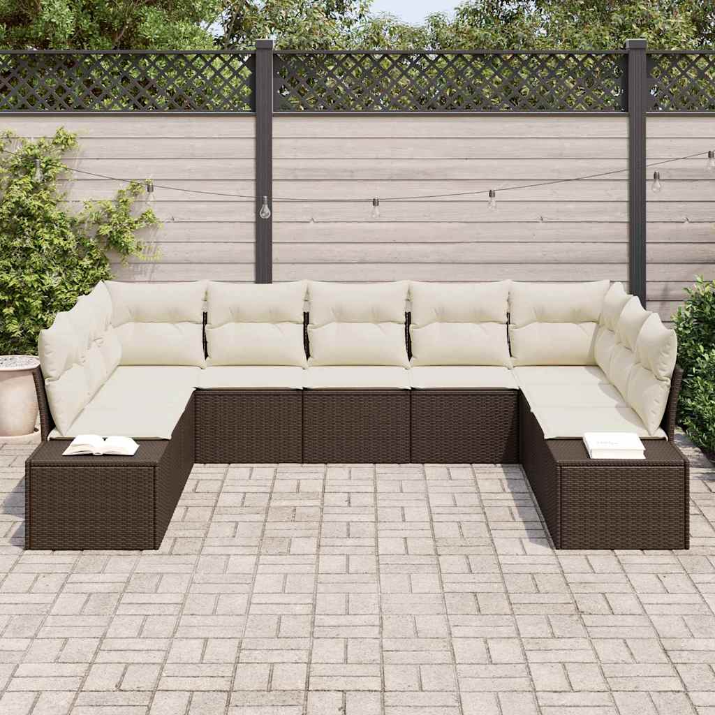 Gartensofa-set 9 Stk. Braun Poly-Rattan