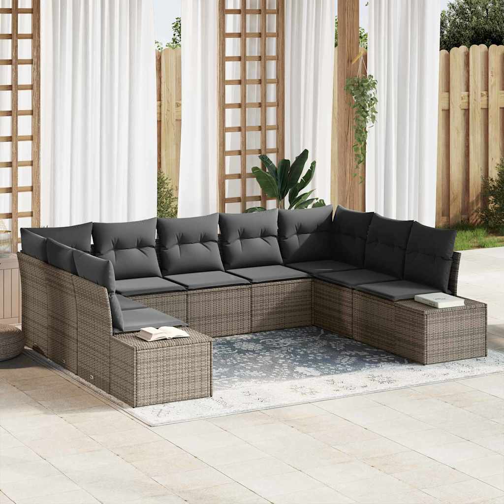 Gartensofa-set 9 stk. Grau Poly-Rattan