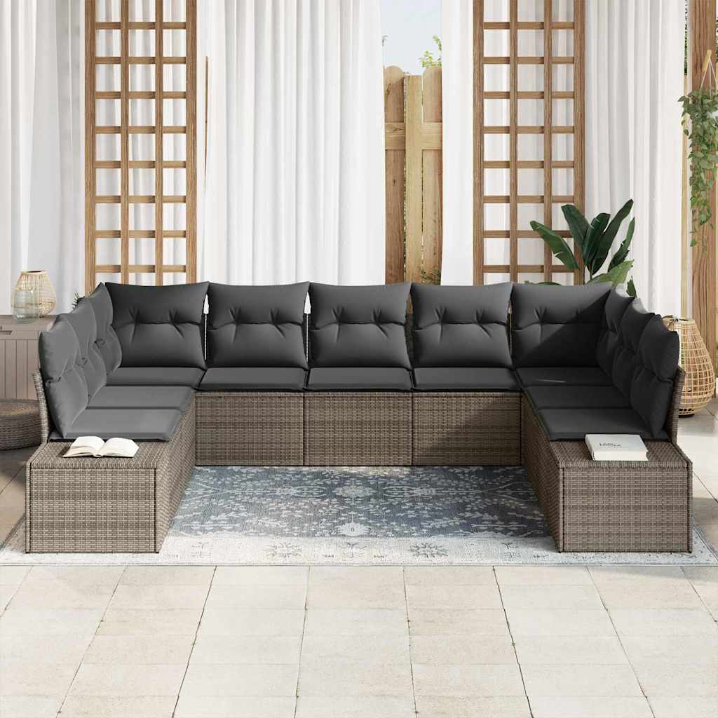 Gartensofa-set 9 stk. Grau Poly-Rattan