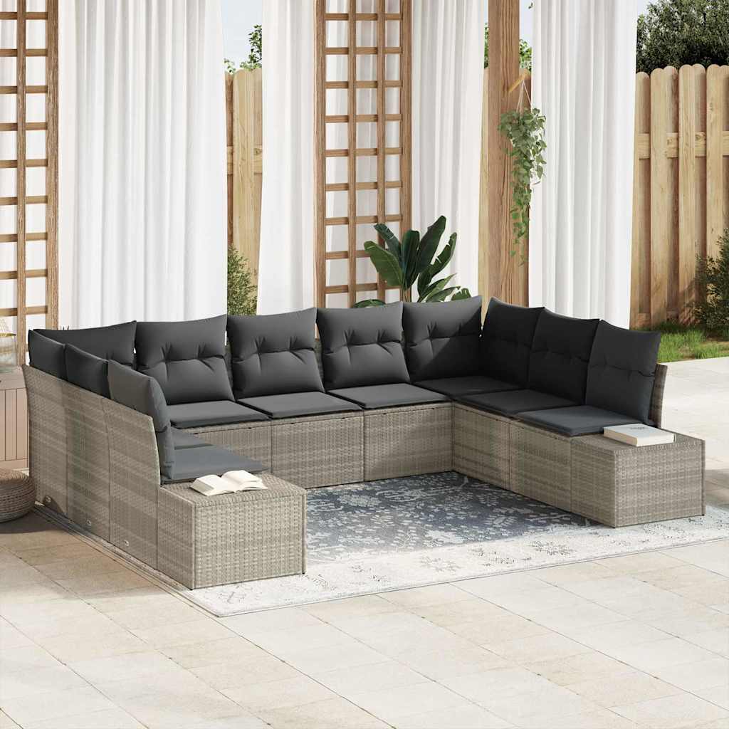 Gartensofa-set 9 stk. Hellgrau Poly-Rattan