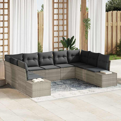 Gartensofa-set 9 stk. Hellgrau Poly-Rattan
