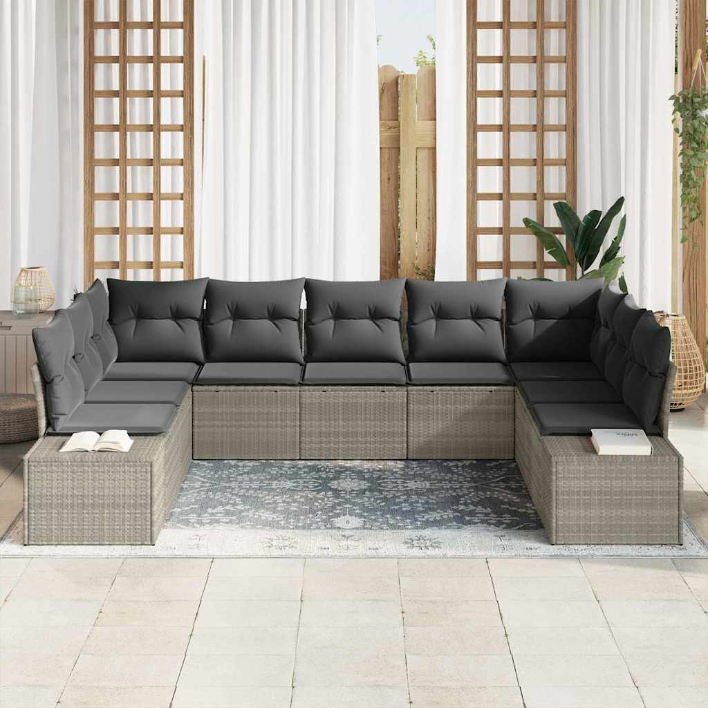 Gartensofa-set 9 stk. Hellgrau Poly-Rattan