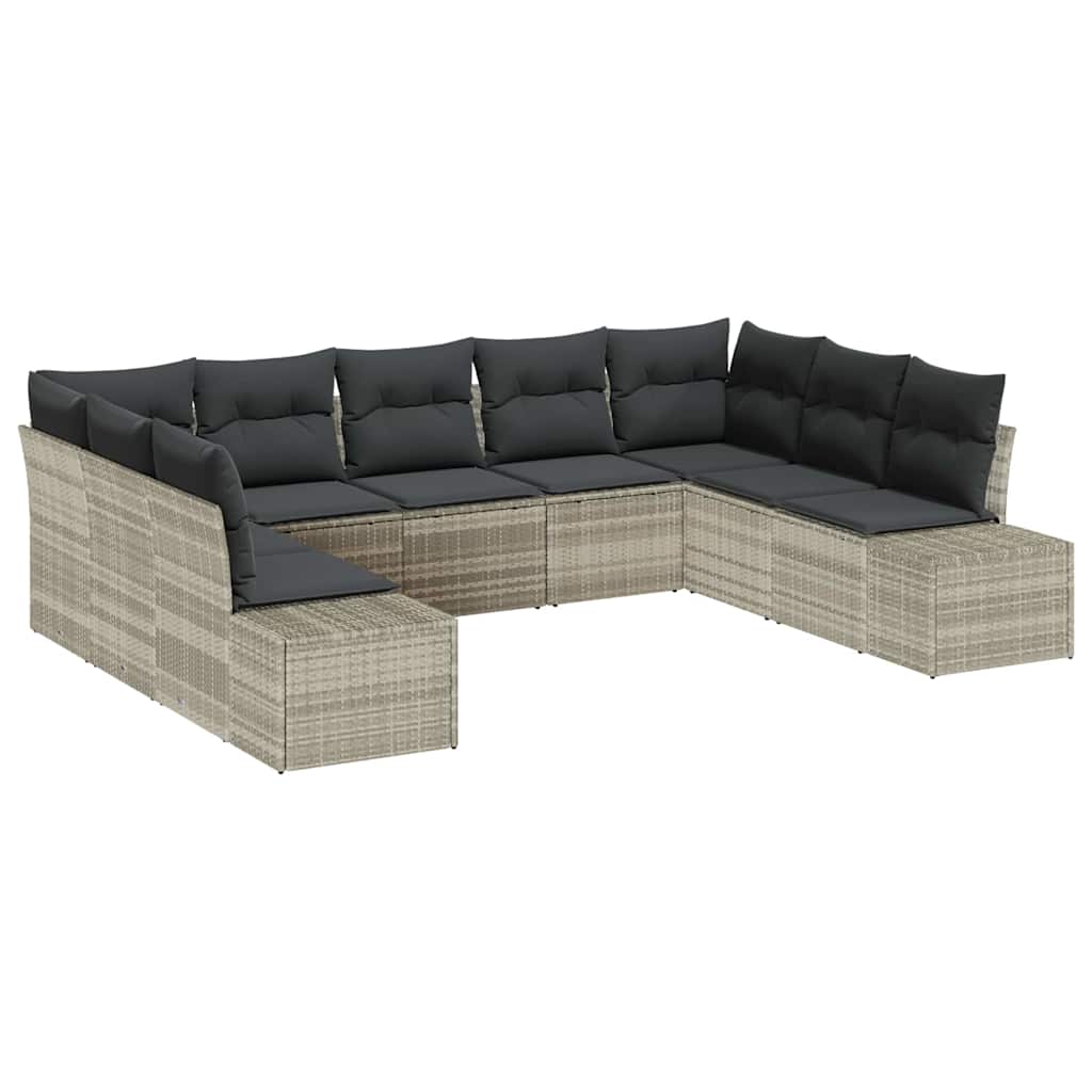 Gartensofa-set 9 stk. Hellgrau Poly-Rattan