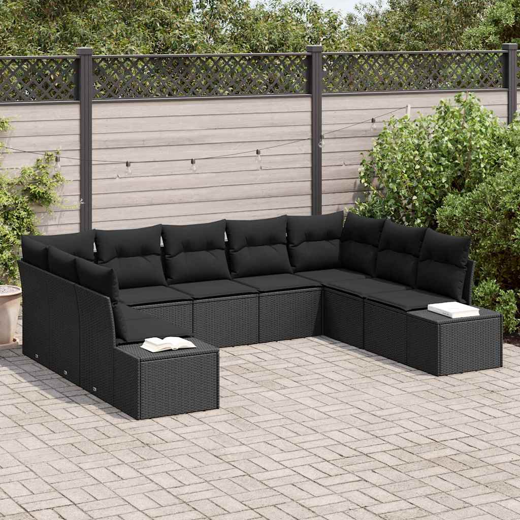 Gartensofa-set 9 stk. Schwarz Poly-Rattan