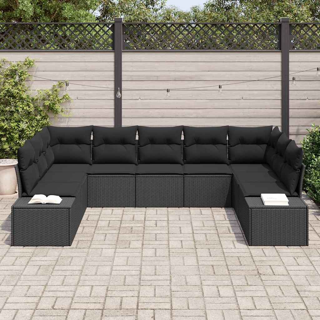Gartensofa-set 9 stk. Schwarz Poly-Rattan