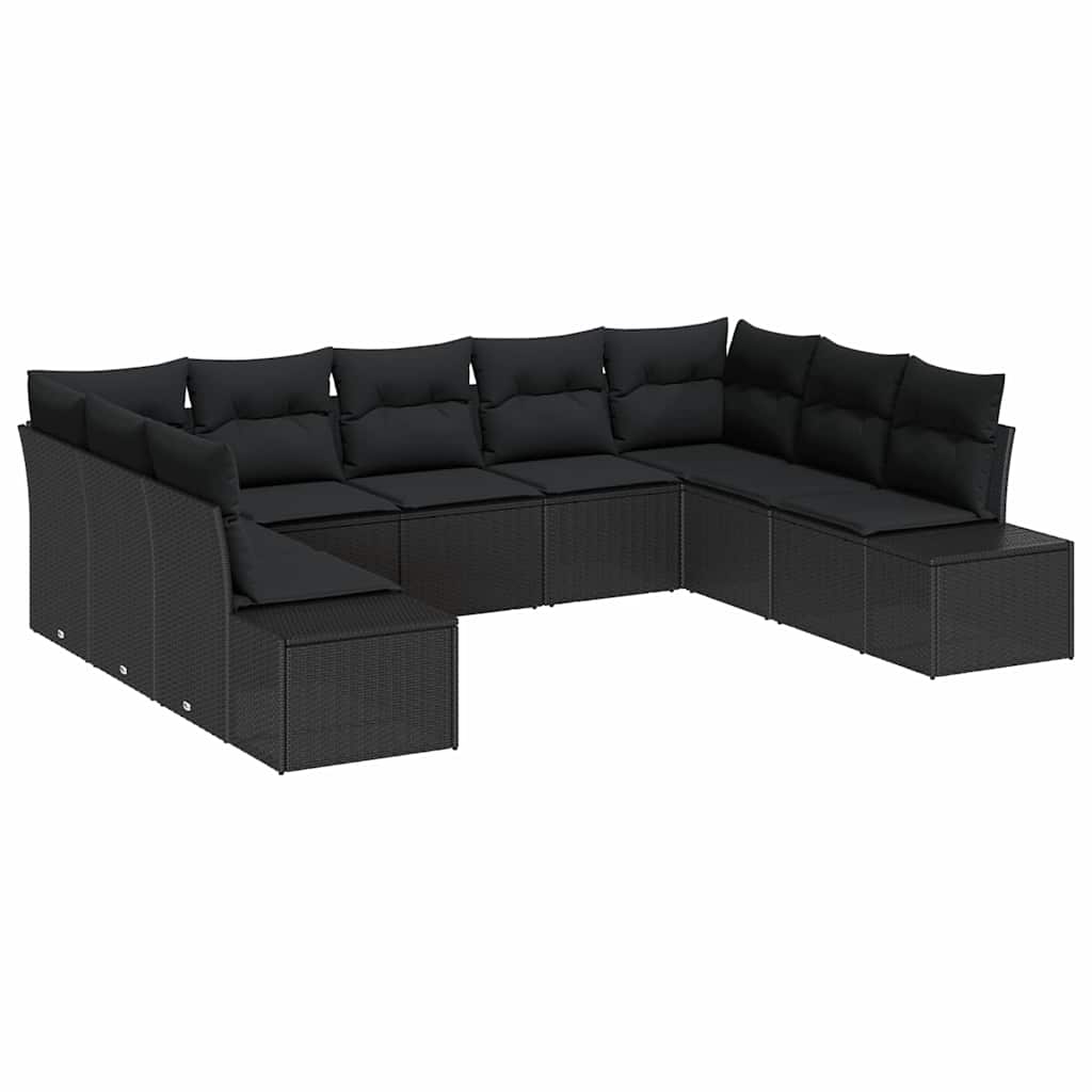 Gartensofa-set 9 stk. Schwarz Poly-Rattan