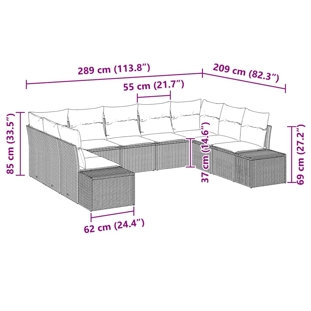 Gartensofa-set 9 stk. Schwarz Poly-Rattan
