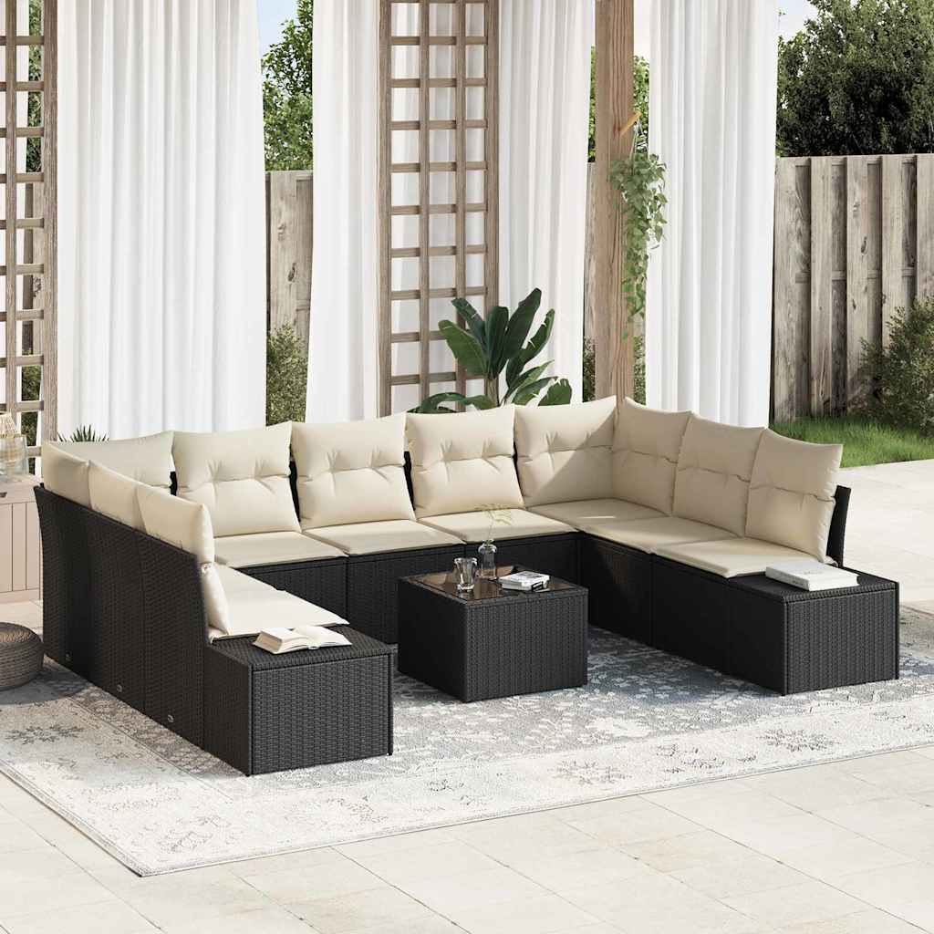 Gartensofa-set 10 stk. Schwarz Poly-Rattan