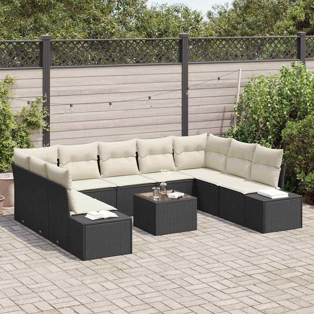 Gartensofa-set 10 stk. Schwarz Poly-Rattan