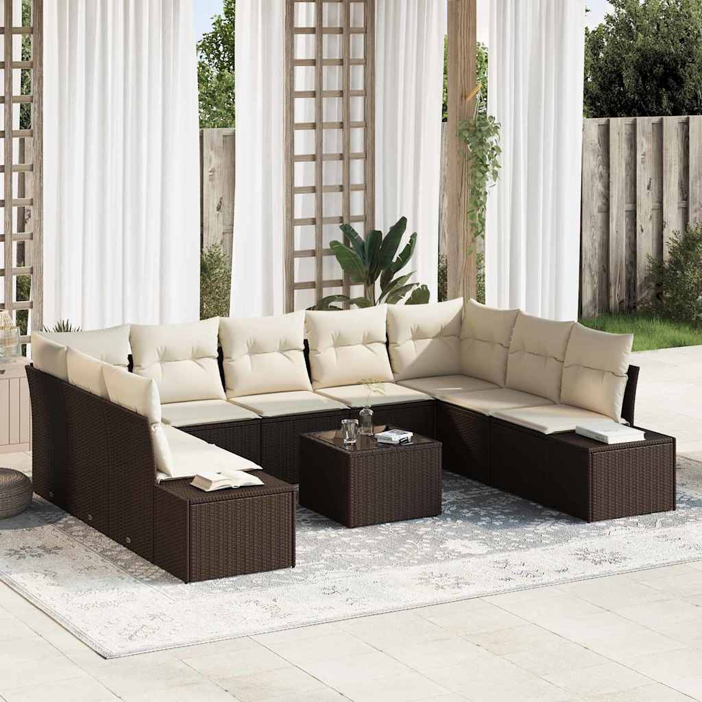 Gartensofa-set 10 Stk. Braun Poly-Rattan