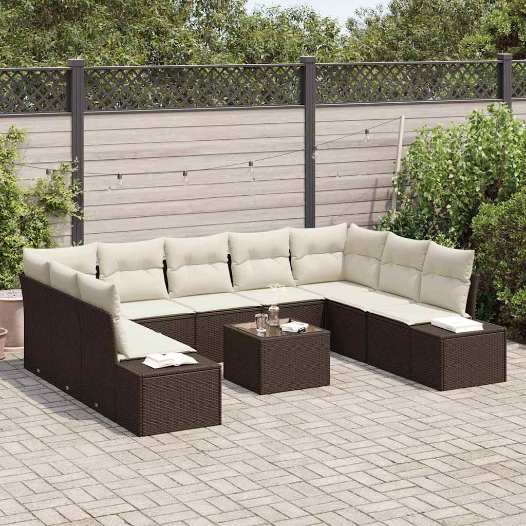 Gartensofa-set 10 Stk. Braun Poly-Rattan