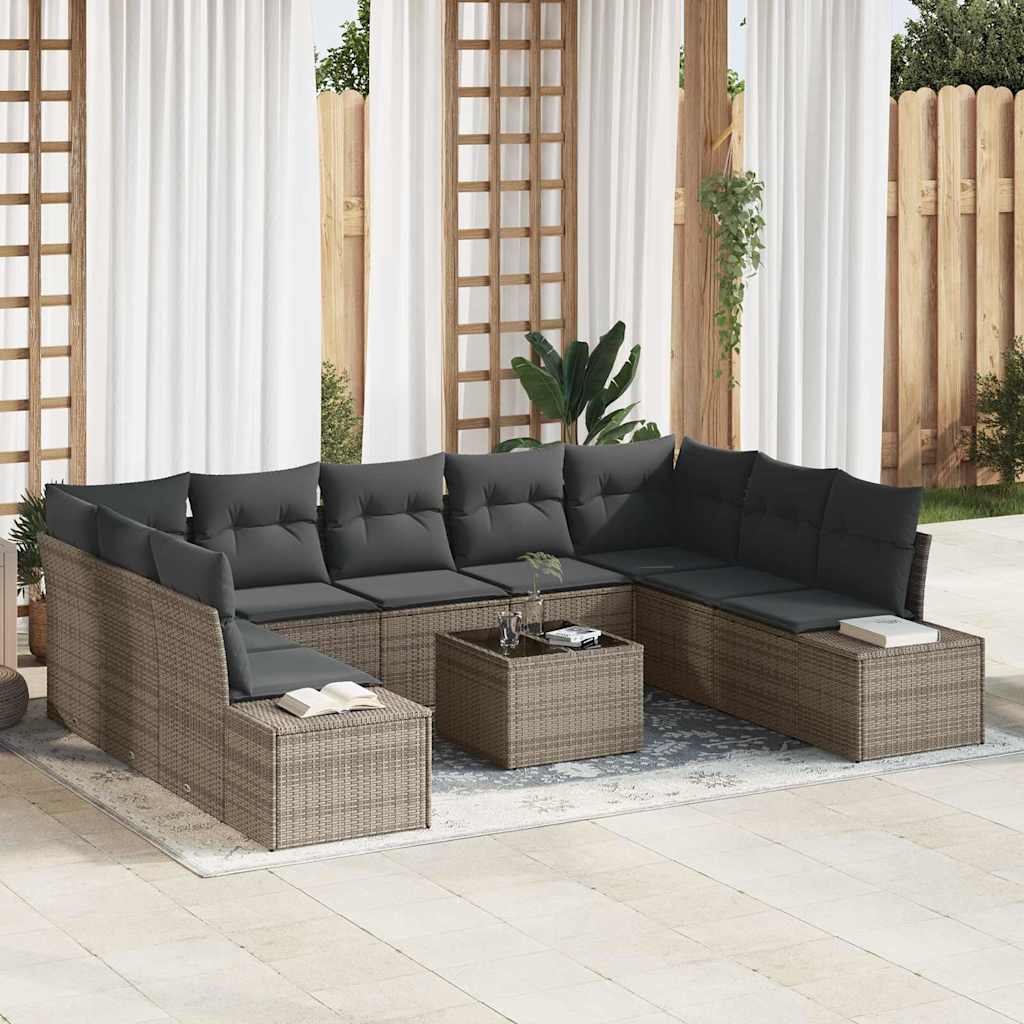 Gartensofa-set 10 stk. Grau Poly-Rattan