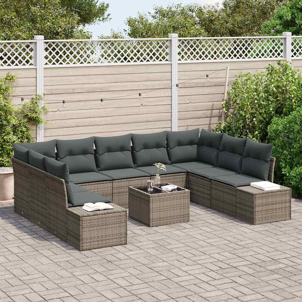 Gartensofa-set 10 stk. Grau Poly-Rattan