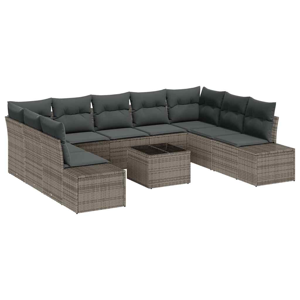 Gartensofa-set 10 stk. Grau Poly-Rattan