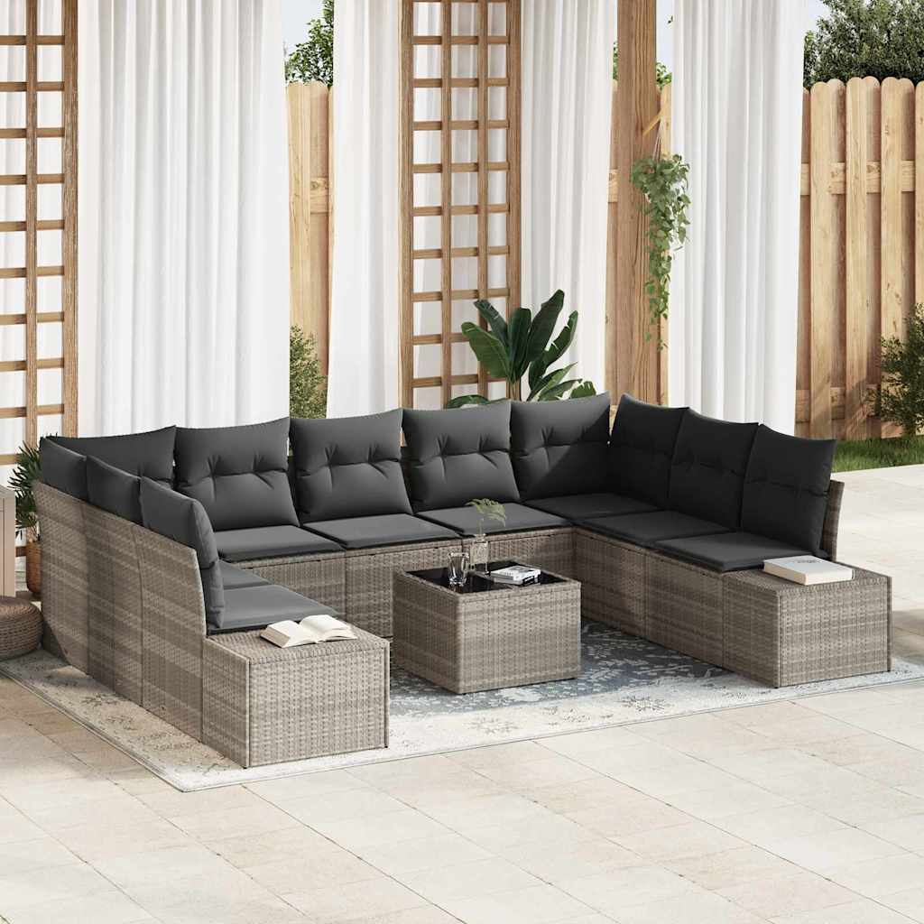 Gartensofa-set 10 stk. Hellgrau Poly-Rattan
