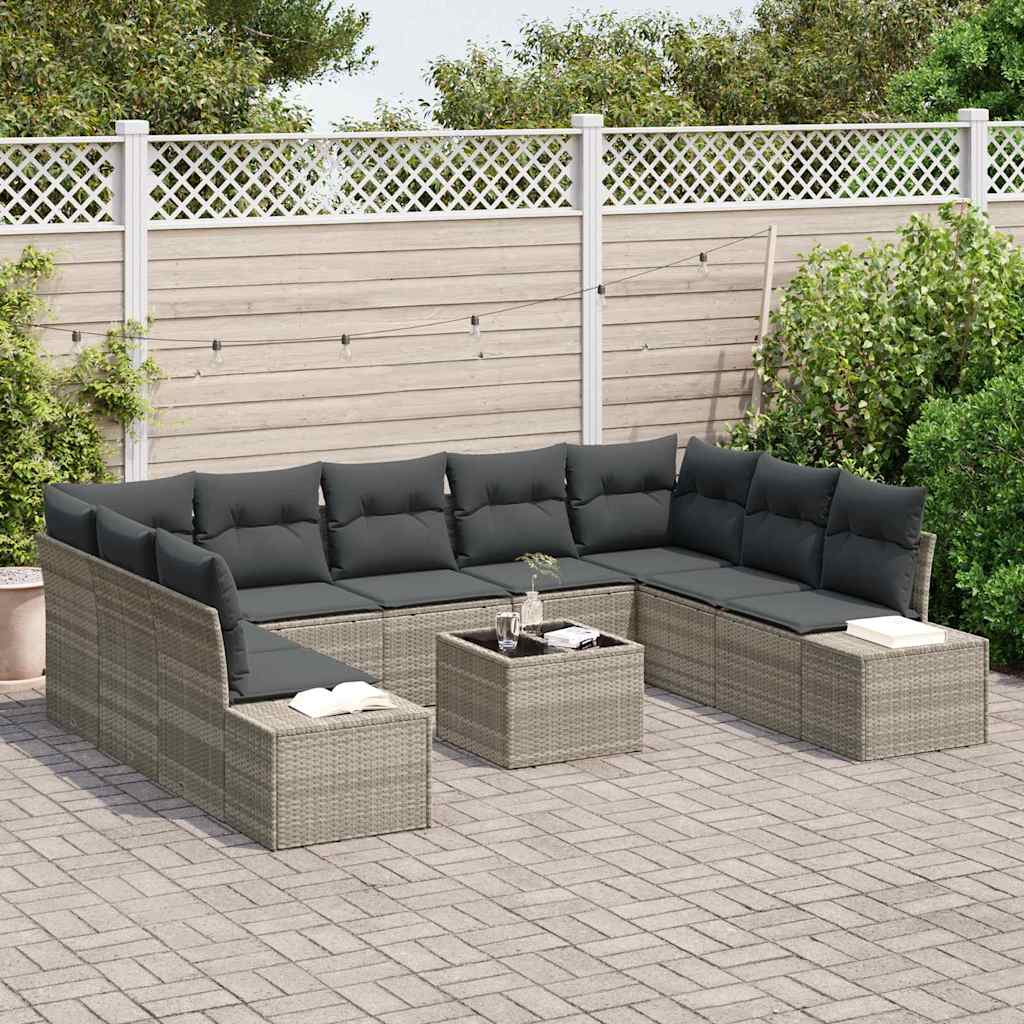 Gartensofa-set 10 stk. Hellgrau Poly-Rattan