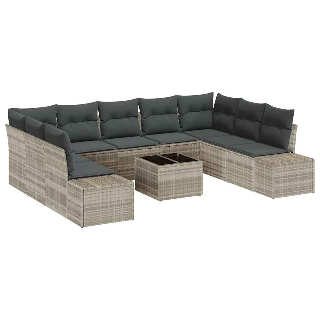 Gartensofa-set 10 stk. Hellgrau Poly-Rattan