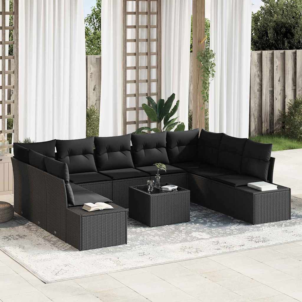 Gartensofa-set 10 stk. Schwarz Poly-Rattan