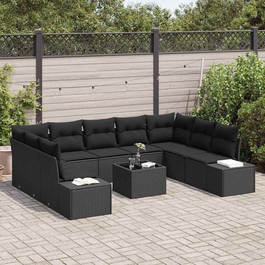 Gartensofa-set 10 stk. Schwarz Poly-Rattan