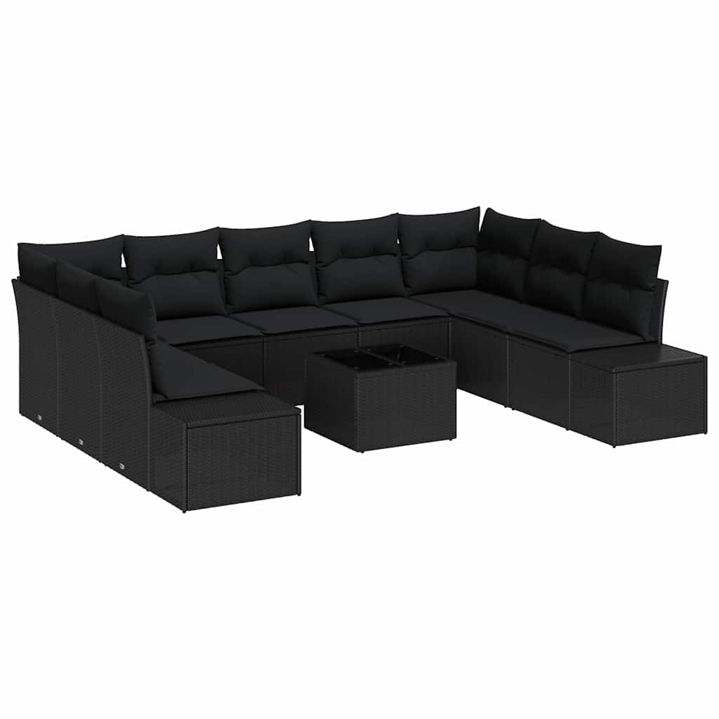 Gartensofa-set 10 stk. Schwarz Poly-Rattan