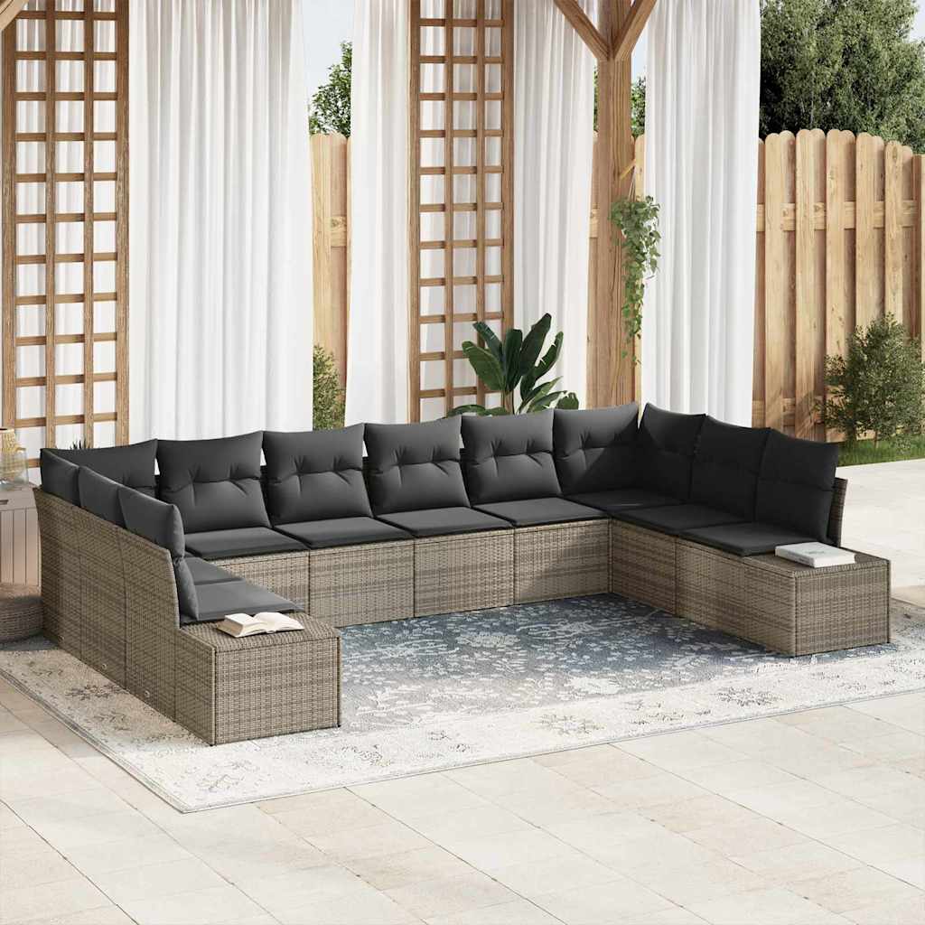 Gartensofa-set 10 stk. Grau Poly-Rattan