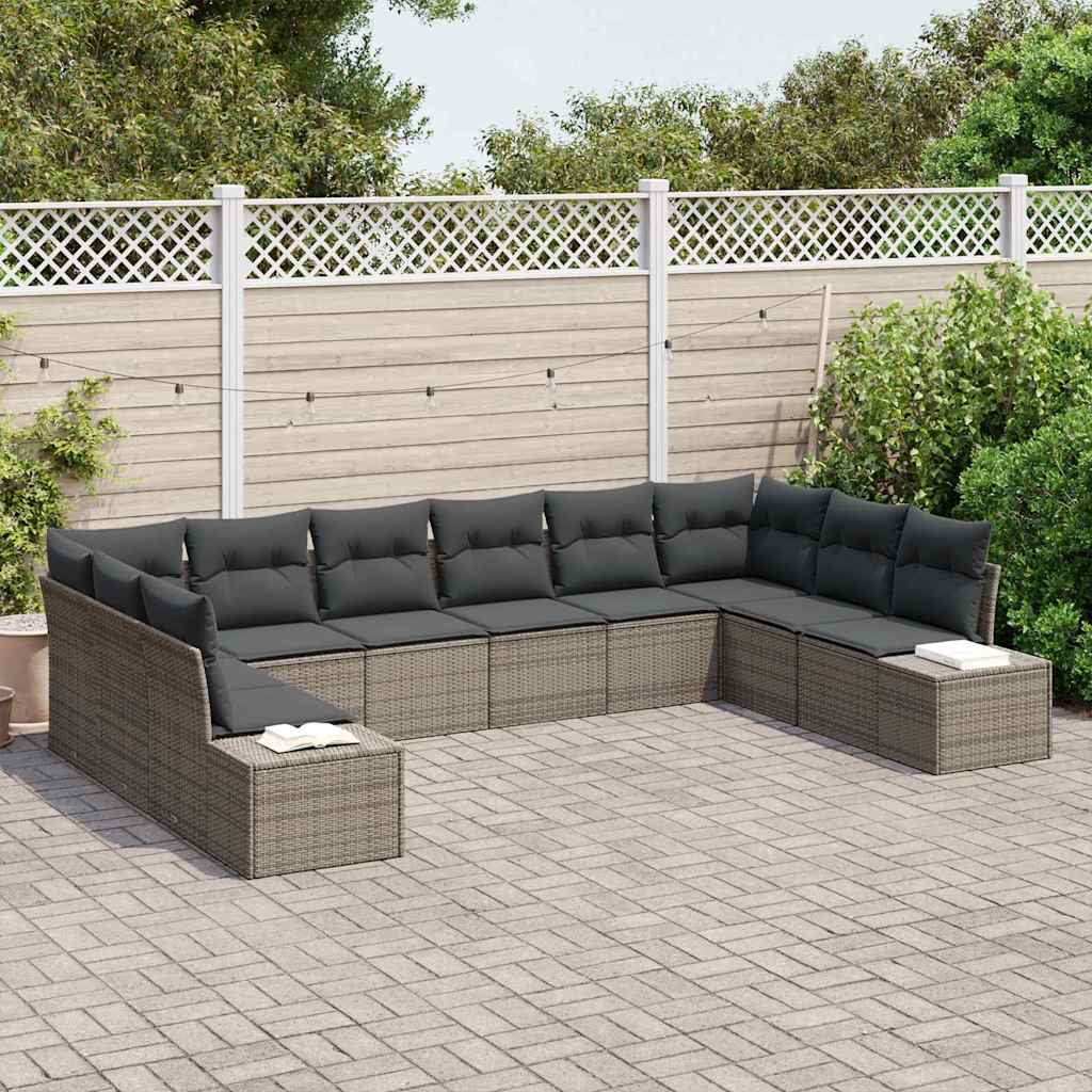 Gartensofa-set 10 stk. Grau Poly-Rattan