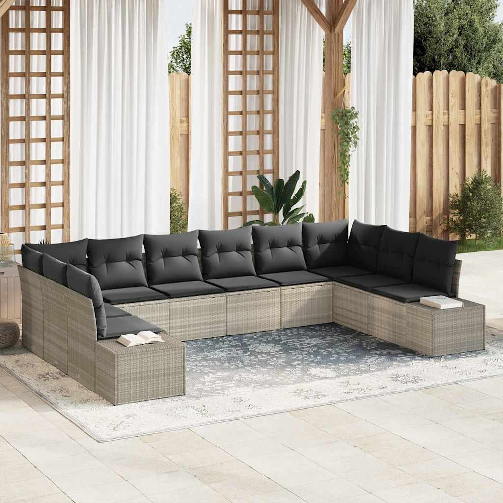 Gartensofa-set 10 stk. Hellgrau Poly-Rattan