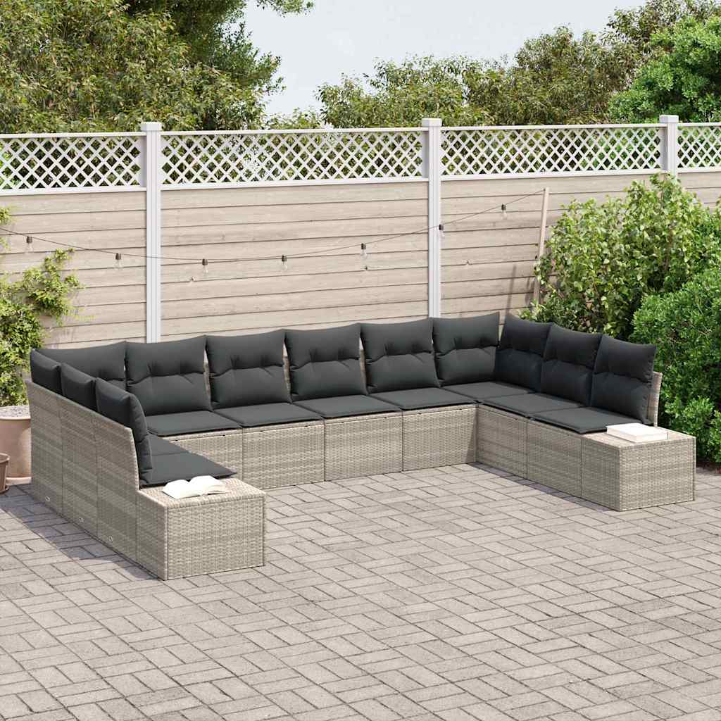 Gartensofa-set 10 stk. Hellgrau Poly-Rattan