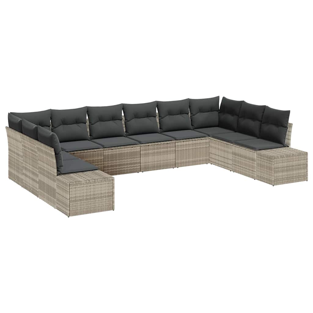 Gartensofa-set 10 stk. Hellgrau Poly-Rattan