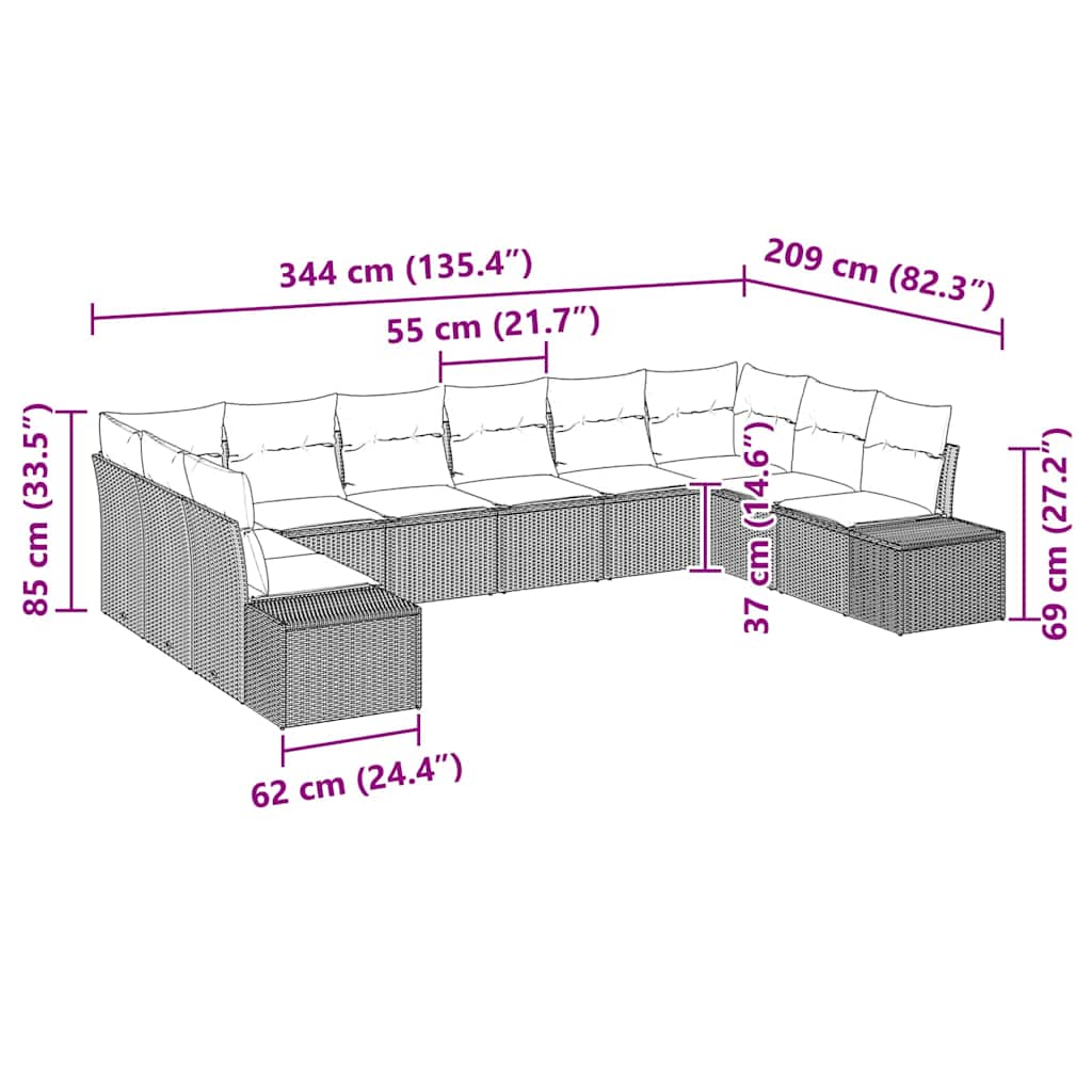 Gartensofa-set 10 stk. Hellgrau Poly-Rattan