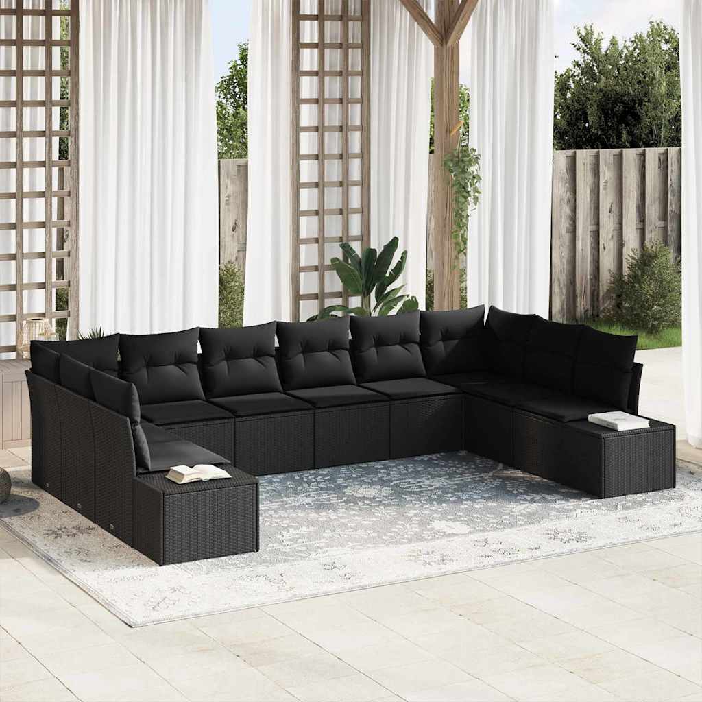 Gartensofa-set 10 stk. Schwarz Poly-Rattan